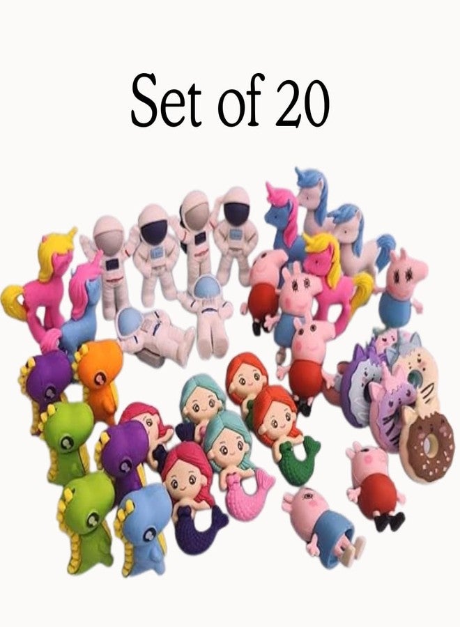 KHUSHA CREATIONS Cartoon Erasers for Kids - Pack of 20 | Kawaii Animal, Unicorn, Mermaid, Dinosaur & Astronaut Erasers | Fun Non-Toxic Stationery Set for School, Return Gifts & Collectibles - Image 2